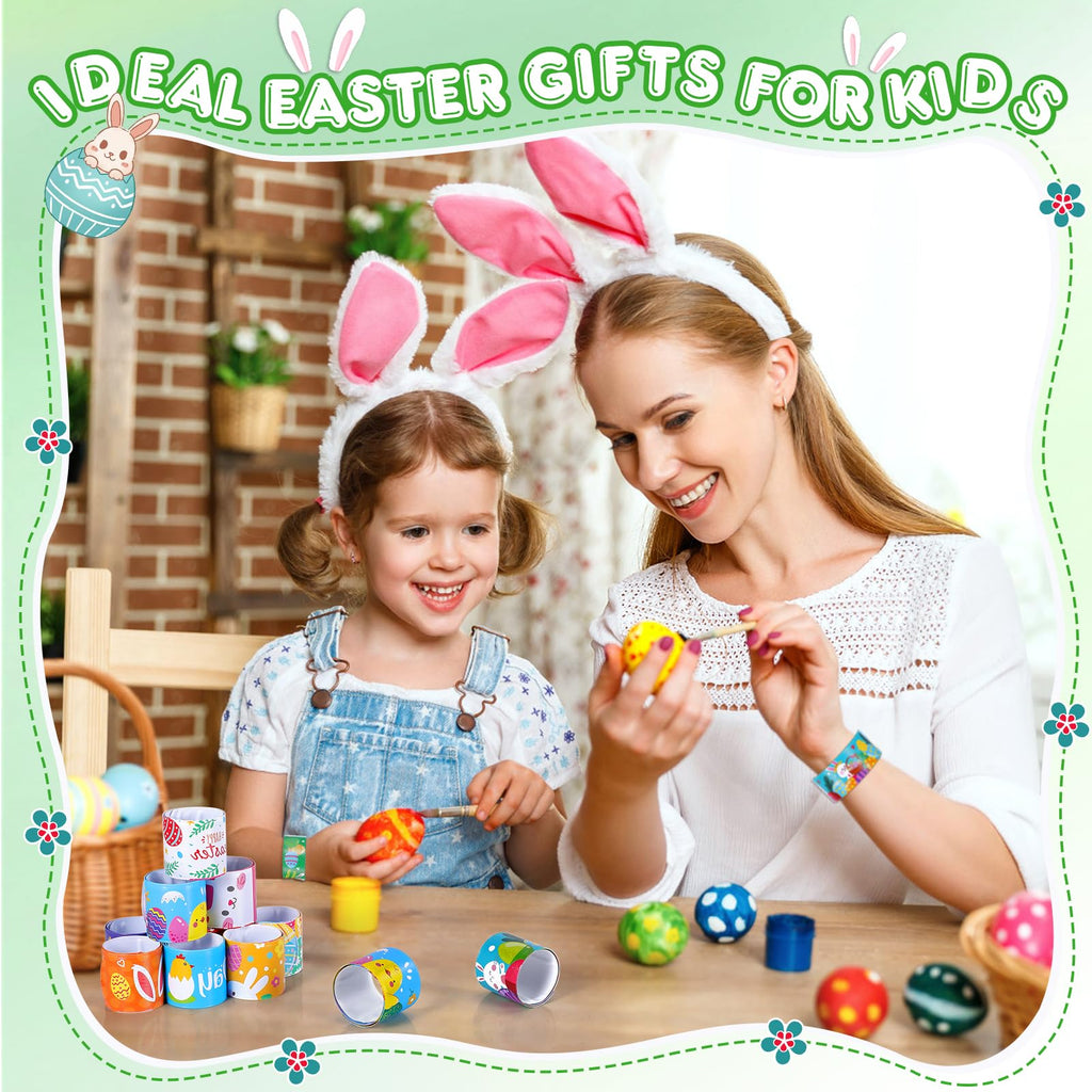 36-Pack Easter Slap Bracelets for Kids - 12 Cute Designs, Bulk Party Favors, Basket Stuffers