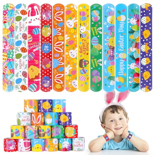 36-Pack Easter Slap Bracelets for Kids - 12 Cute Designs, Bulk Party Favors, Basket Stuffers