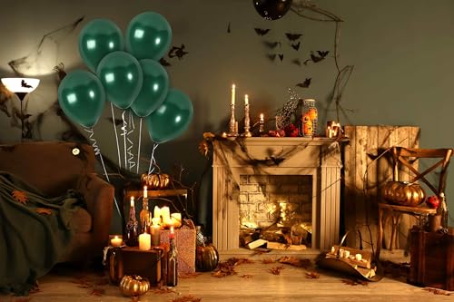 36 Pack Emerald Green Metallic Balloons – 12 Inch Latex Pine Green Balloons with Ribbon for Parties