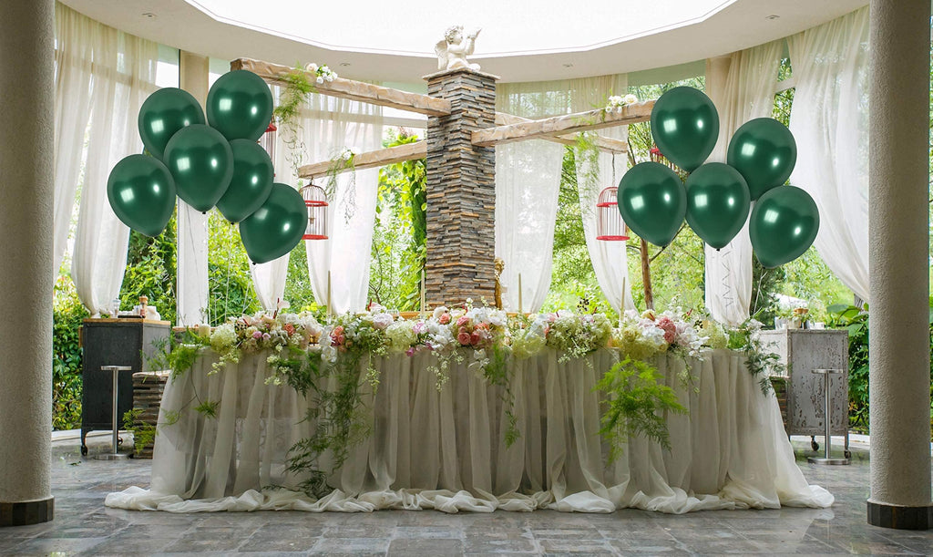 36 Pack Emerald Green Metallic Balloons – 12 Inch Latex Pine Green Balloons with Ribbon for Parties