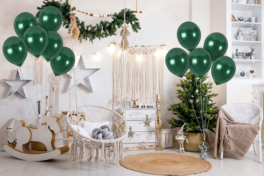 36 Pack Emerald Green Metallic Balloons – 12 Inch Latex Pine Green Balloons with Ribbon for Parties