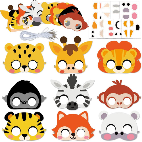 36-Pack Jungle Animal Mask Craft Kit – Safari DIY Sticker Masks for Kids’ Parties, Classroom, and Dress-Up