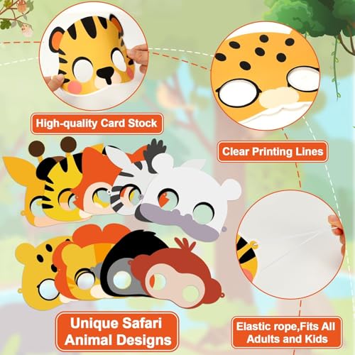 36-Pack Jungle Animal Mask Craft Kit – Safari DIY Sticker Masks for Kids’ Parties, Classroom, and Dress-Up