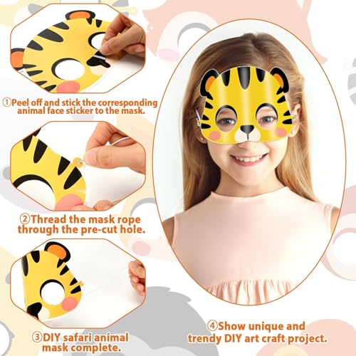 36-Pack Jungle Animal Mask Craft Kit – Safari DIY Sticker Masks for Kids’ Parties, Classroom, and Dress-Up