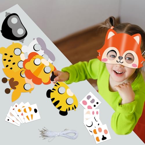 36-Pack Jungle Animal Mask Craft Kit – Safari DIY Sticker Masks for Kids’ Parties, Classroom, and Dress-Up