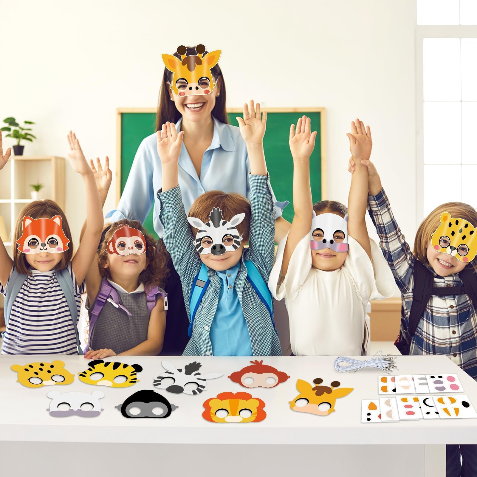 36-Pack Jungle Animal Mask Craft Kit – Safari DIY Sticker Masks for Kids’ Parties, Classroom, and Dress-Up