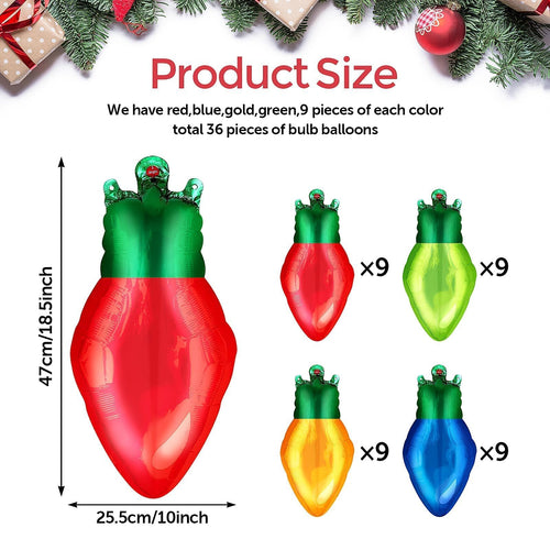 36 Pack Light Bulb Foil Balloons – Red, Green, Yellow, Blue Mylar Party Decorations