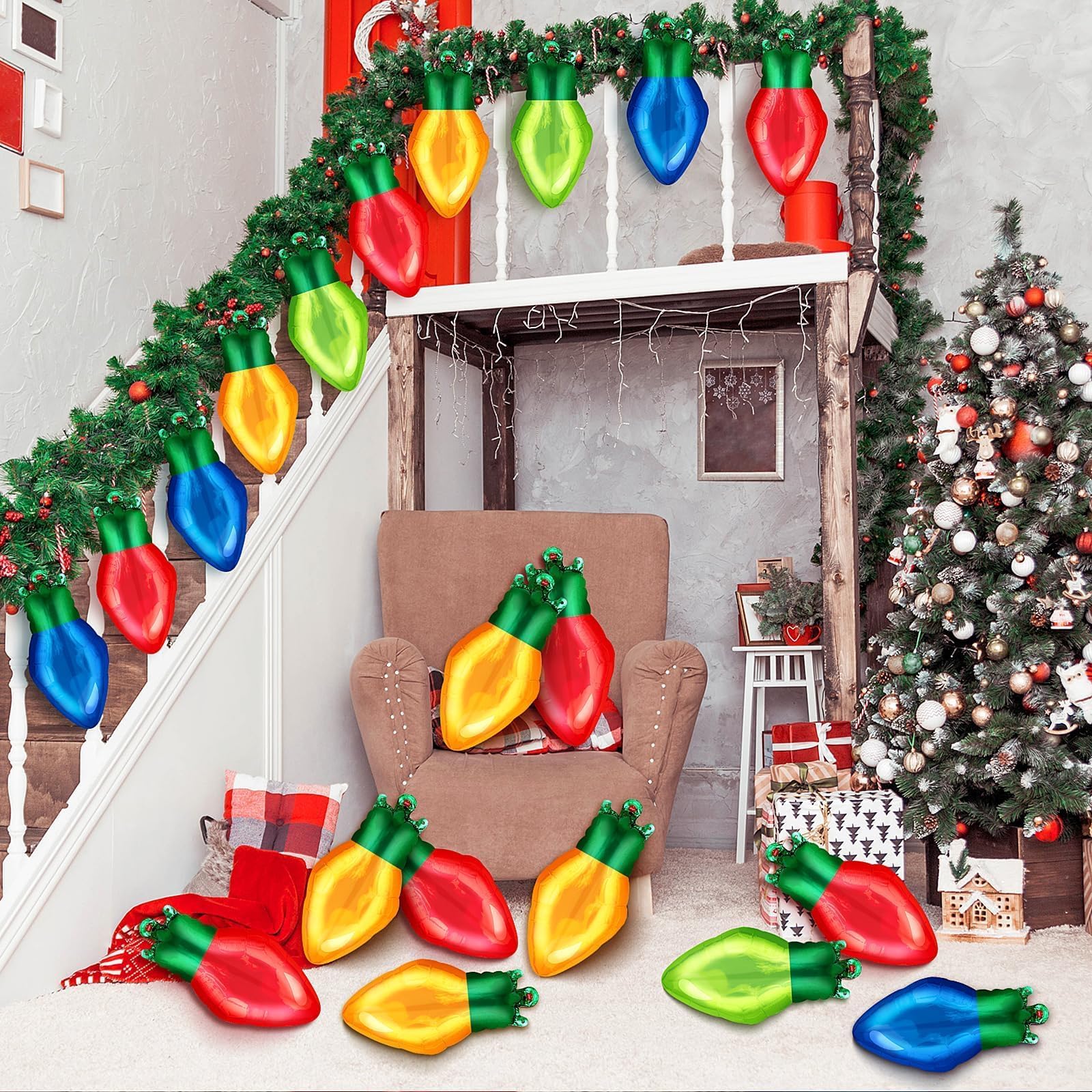 36 Pack Light Bulb Foil Balloons – Red, Green, Yellow, Blue Mylar Party Decorations