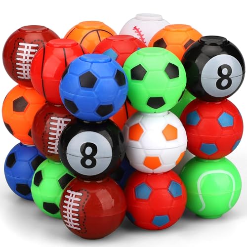 36 Pack Sports Ball Fidget Spinners - Basketball, Soccer, Baseball - Stress Relief Toys for Kids, Party Favors