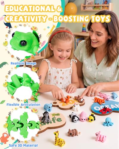 36 PCS Mini 3D Printed Articulated Animals Set – Wild, Zoo & Sea Creatures for Kids