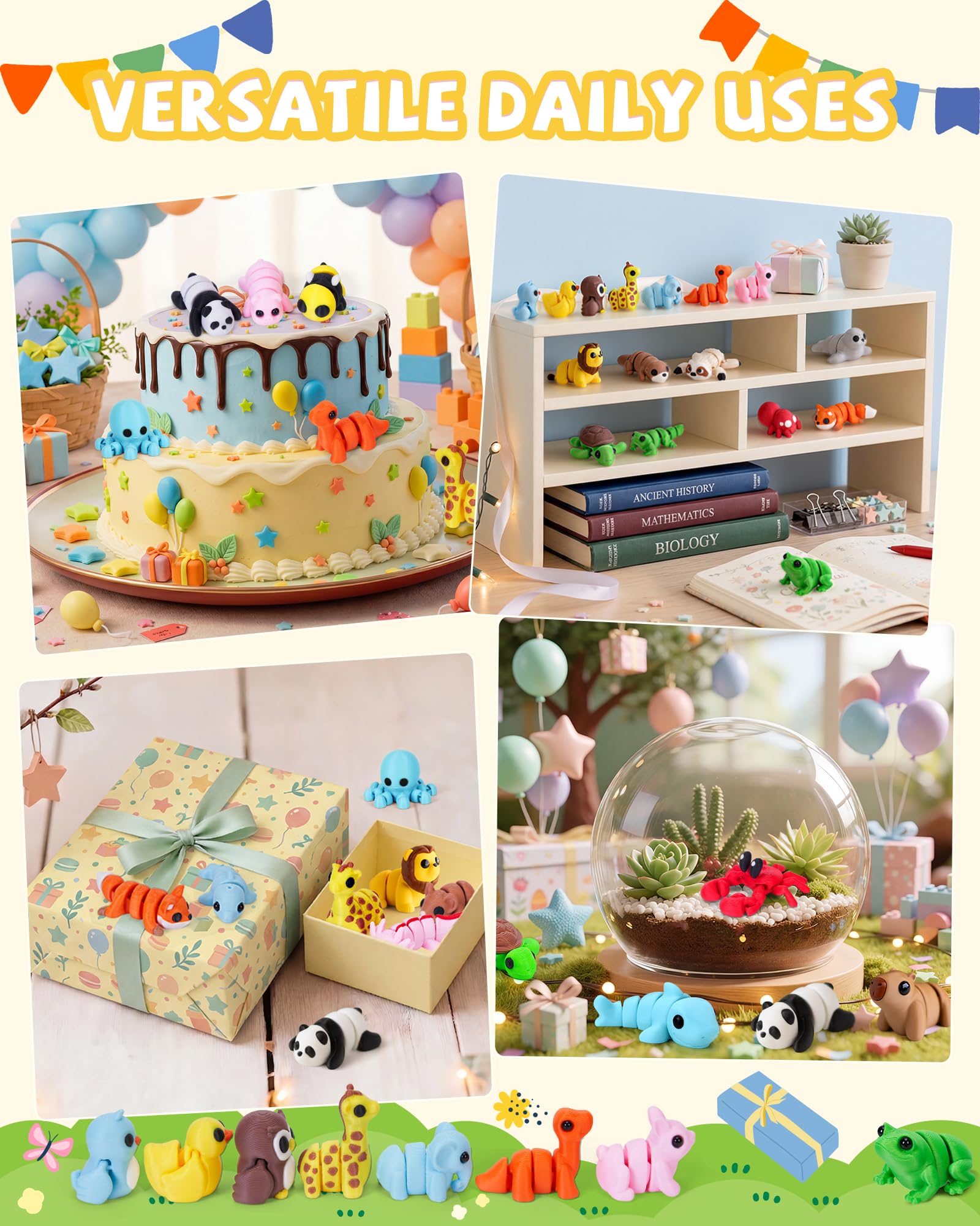 36 PCS Mini 3D Printed Articulated Animals Set – Wild, Zoo & Sea Creatures for Kids