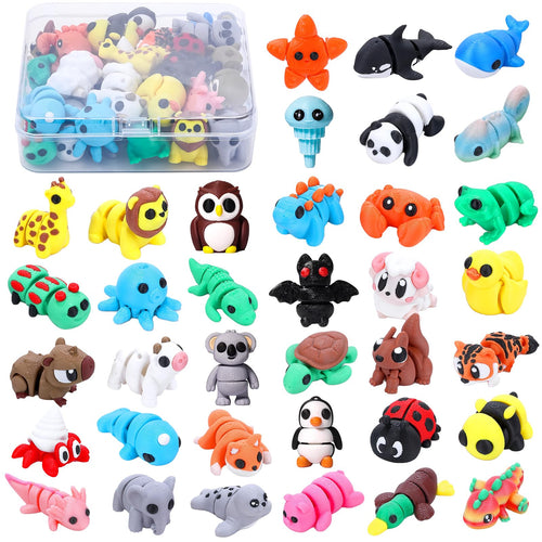 36-Piece 3D Printed Articulated Animal Set - Fidget Toys, Classroom Rewards, Party Favors