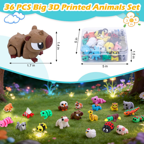 36-Piece 3D Printed Articulated Animal Set - Fidget Toys, Classroom Rewards, Party Favors