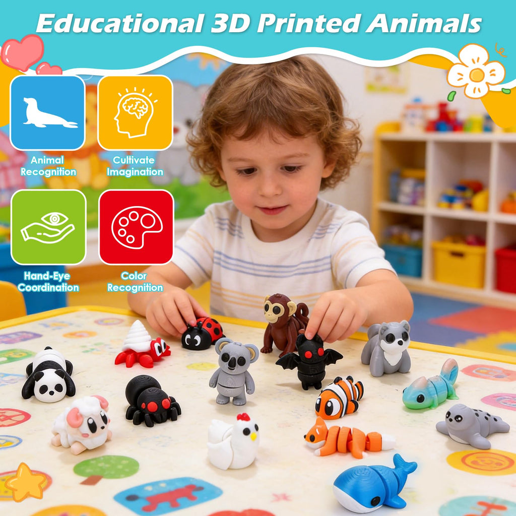 36-Piece 3D Printed Articulated Animal Set - Fidget Toys, Classroom Rewards, Party Favors