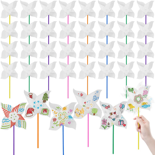 36-Piece DIY White Paper Pinwheels Craft Kit for Kids - Summer Activities Party Favors by Czlotyh