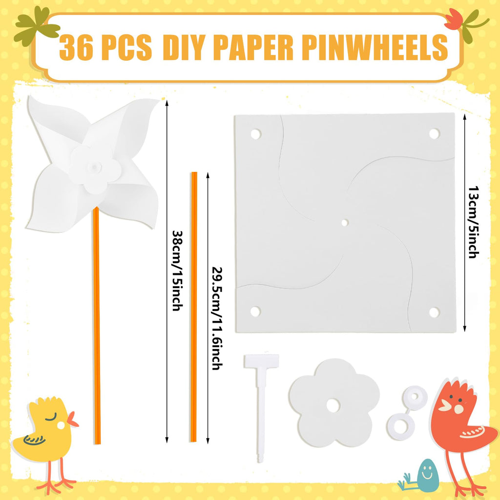 36-Piece DIY White Paper Pinwheels Craft Kit for Kids - Summer Activities Party Favors by Czlotyh