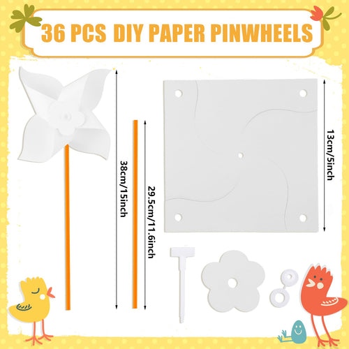 36-Piece DIY White Paper Pinwheels Craft Kit for Kids - Summer Activities Party Favors by Czlotyh