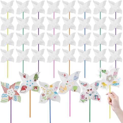 36-Piece DIY White Paper Pinwheels Craft Kit for Kids - Summer Activities Party Favors by Czlotyh