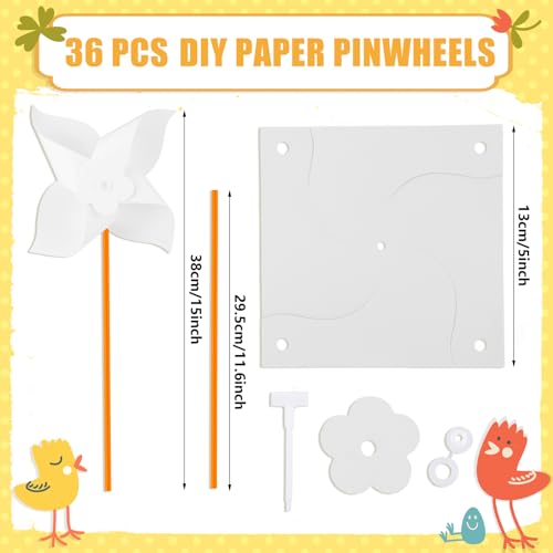 36-Piece DIY White Paper Pinwheels Craft Kit for Kids - Summer Activities Party Favors by Czlotyh