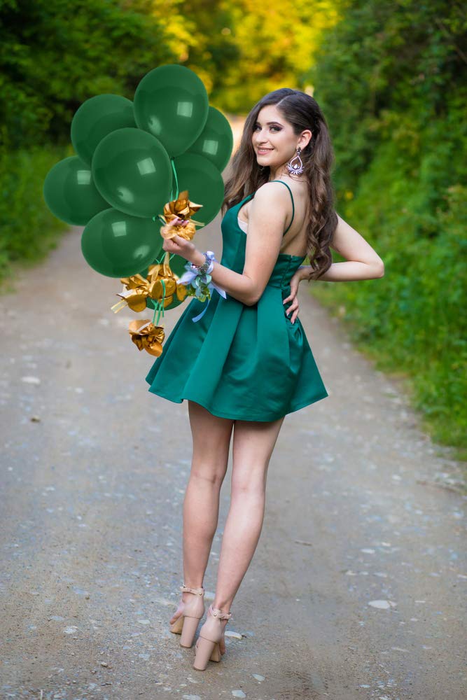 36 Pine Green Latex Balloons 12 Inch - Treasures Gifted with Ribbon for Birthdays & Baby Showers