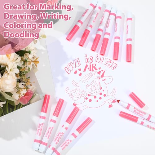 36 Pink Washable Markers Bulk – Janlaugh Broad Line Conical Tip Drawing Pens for Kids Ages 6+