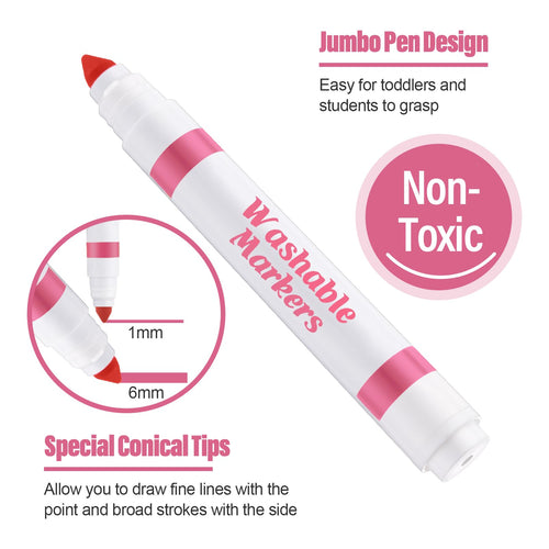 36 Pink Washable Markers Bulk – Janlaugh Broad Line Conical Tip Drawing Pens for Kids Ages 6+
