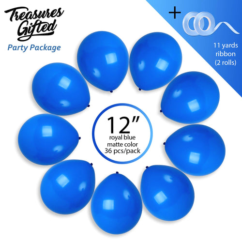 36 Royal Blue Balloons 12 Inch - Treasures Gifted Navy Latex Party Balloons with Ribbon