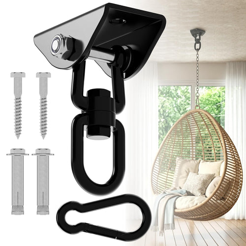 360° Rotating Hammock Hanging Kit - Heavy Duty 1200 lb Capacity Stainless Steel - SKYPHAROS Black