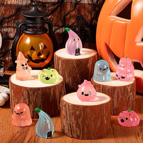 36Pcs Halloween Mini Resin Figures – Glow in Dark Tiny Set with Pumpkin, Ghost, and Flame for Party Favors, Bag Fillers, Garden, Dollhouse Decor