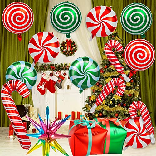 38-Piece Christmas Balloon Set - Red & Green Foil Mylar Balloons with Candy Cane Design for Party Decor