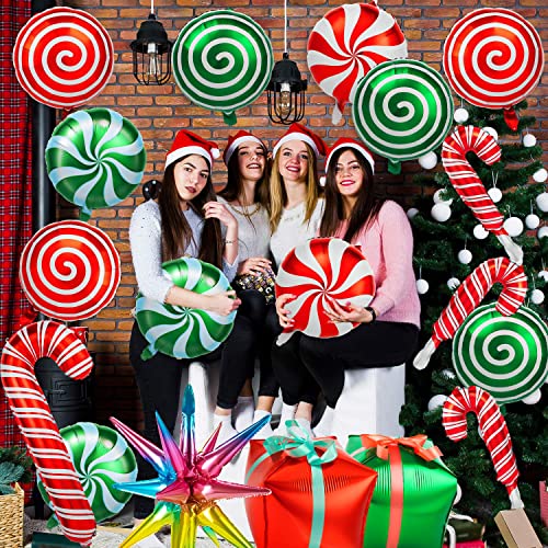 38-Piece Christmas Balloon Set - Red & Green Foil Mylar Balloons with Candy Cane Design for Party Decor