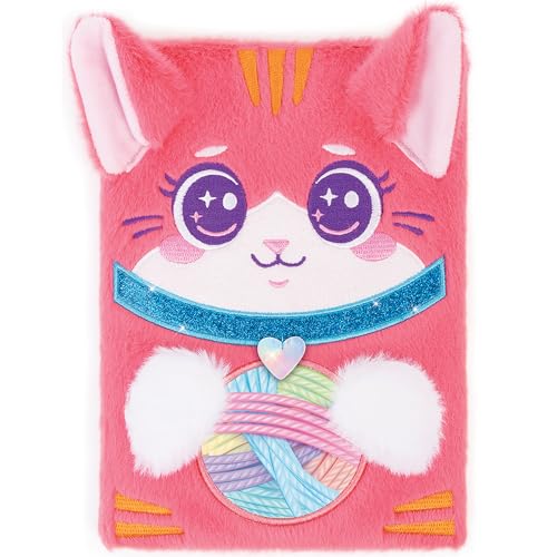 3C4G Happy Tails Cat Plush Journal – Pink Fuzzy Diary with Stickers and Adoption Certificate for Kids 6+