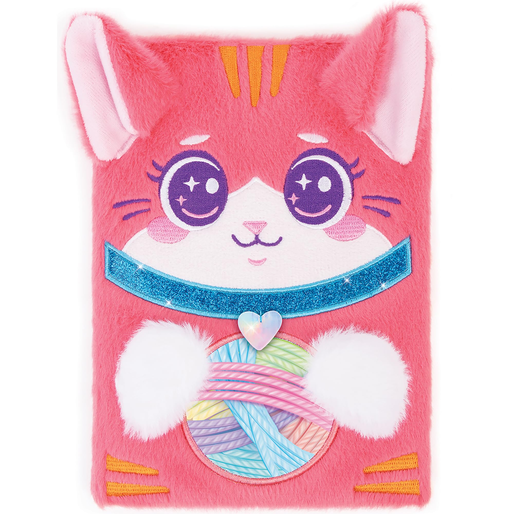 3C4G Happy Tails Cat Plush Journal – Pink Fuzzy Diary with Stickers and Adoption Certificate for Kids 6+