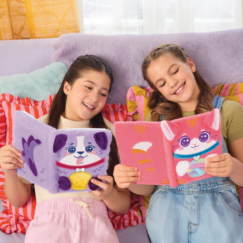 3C4G Happy Tails Cat Plush Journal – Pink Fuzzy Diary with Stickers and Adoption Certificate for Kids 6+