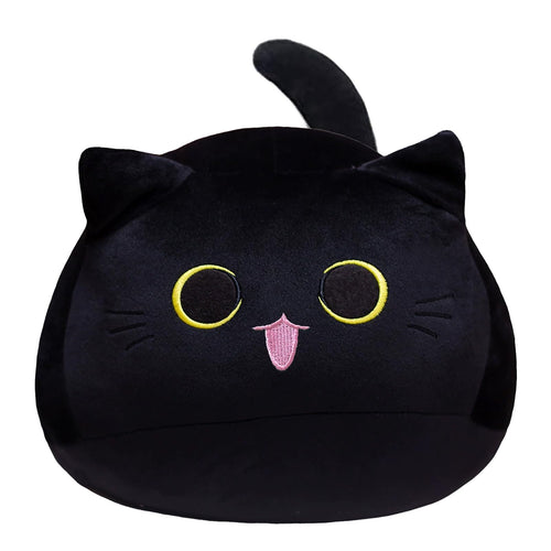 3D Black Cat Plush Pillow – Soft Stuffed Animal Toy for Decor and Comfort