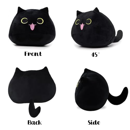 3D Black Cat Plush Pillow – Soft Stuffed Animal Toy for Decor and Comfort