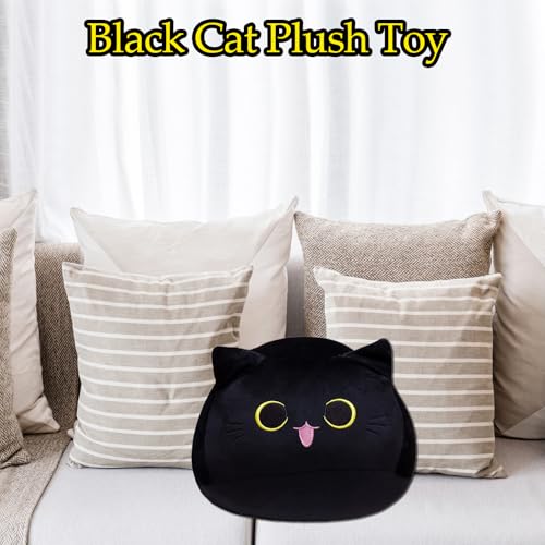3D Black Cat Plush Pillow – Soft Stuffed Animal Toy for Decor and Comfort