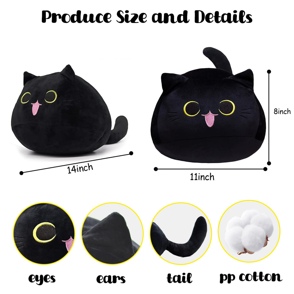 3D Black Cat Plush Pillow – Soft Stuffed Animal Toy for Decor and Comfort
