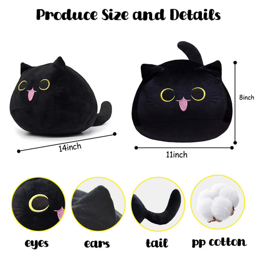 3D Black Cat Plush Pillow – Soft Stuffed Animal Toy for Decor and Comfort