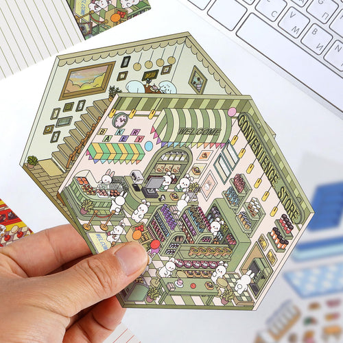 3D House Stickers for Adults - DIY Sticker Therapy Set with 12 Mini Room Scenes, Includes Tweezers, Creative Fun Stress Relief Activity