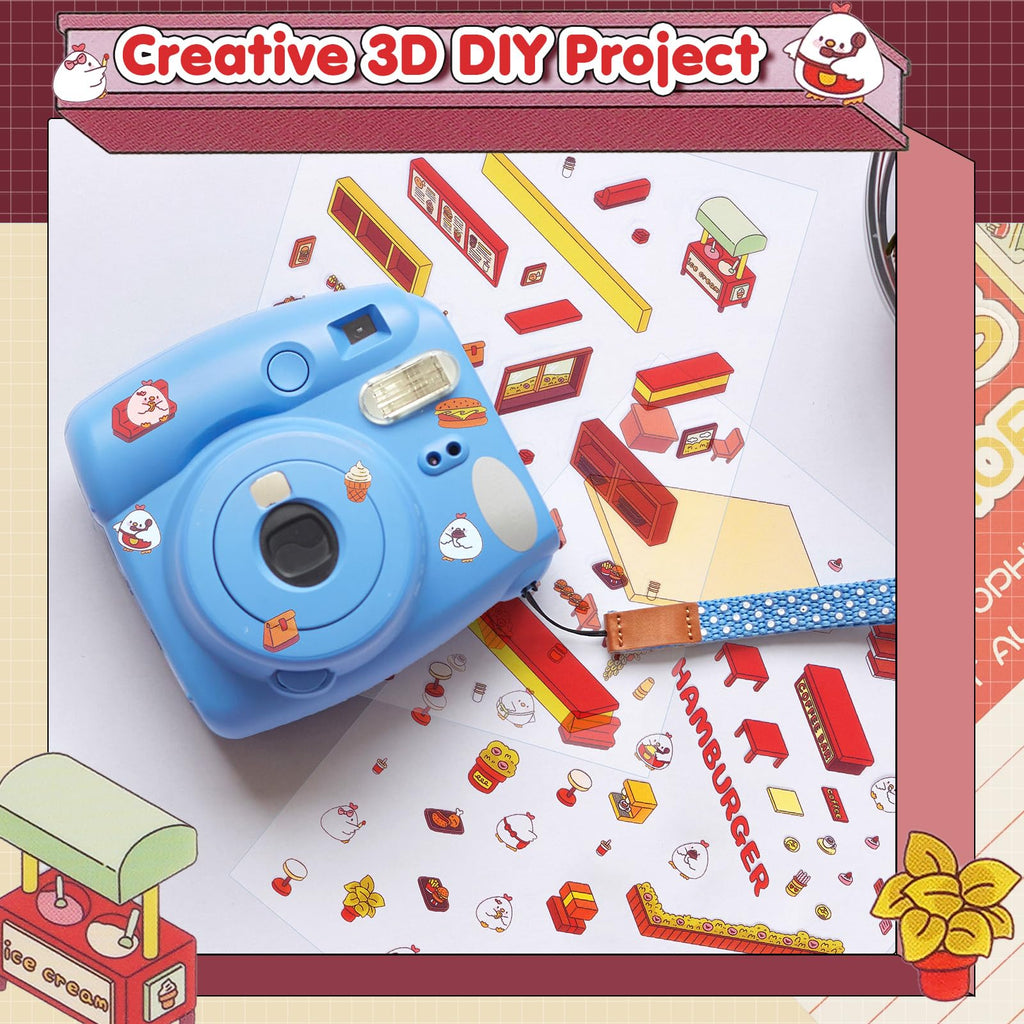 3D House Stickers for Adults - DIY Sticker Therapy Set with 12 Mini Room Scenes, Includes Tweezers, Creative Fun Stress Relief Activity