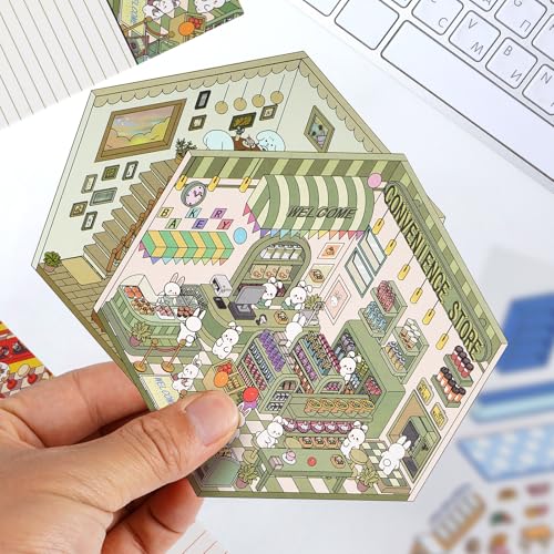 3D House Stickers for Adults - DIY Sticker Therapy Set with 12 Mini Room Scenes, Includes Tweezers, Creative Fun Stress Relief Activity