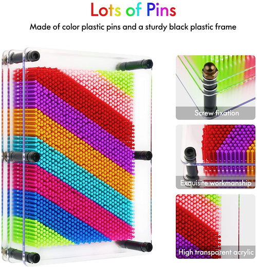 3D Pin Art Toy – Large Rainbow Plastic Pin Impression Board for Creative Play