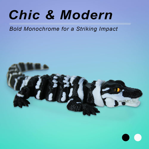 3D Printed Articulated Alligator Figurine – Black Flexible Poseable Animal Model by MildLion