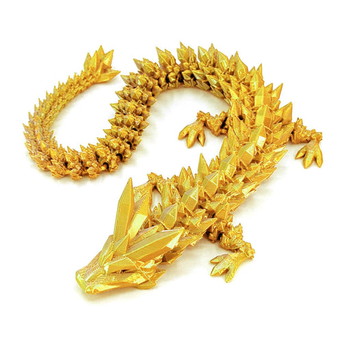 3D Printed Articulated Dragon Fidget Toy – 12-Inch Gold Dragon Statue for Desk Decor