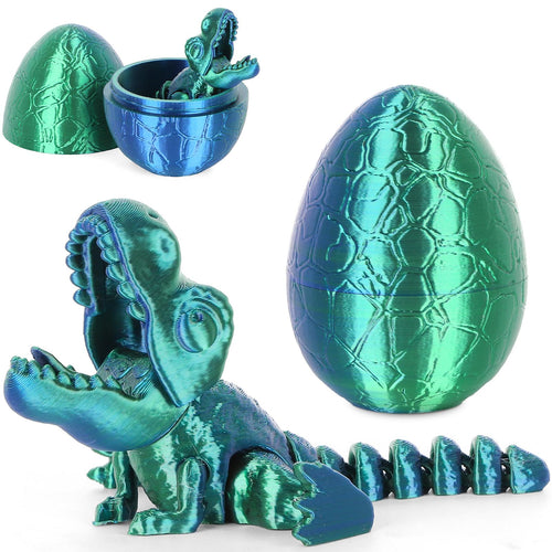 3D Printed Articulated Dragon in Egg – Blue-Green Dinosaur Fidget Toy by ISFOFO