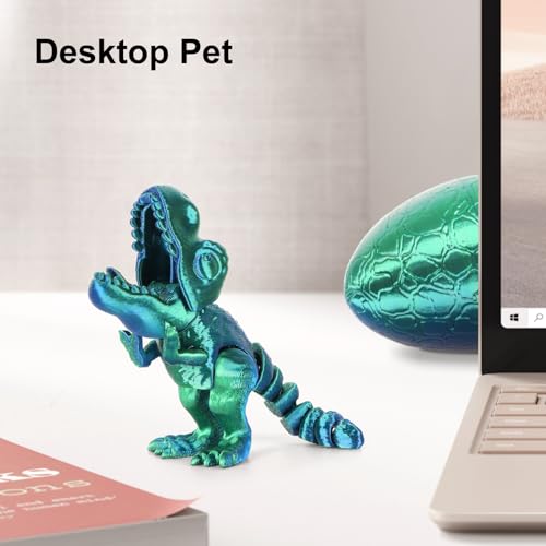 3D Printed Articulated Dragon in Egg – Blue-Green Dinosaur Fidget Toy by ISFOFO