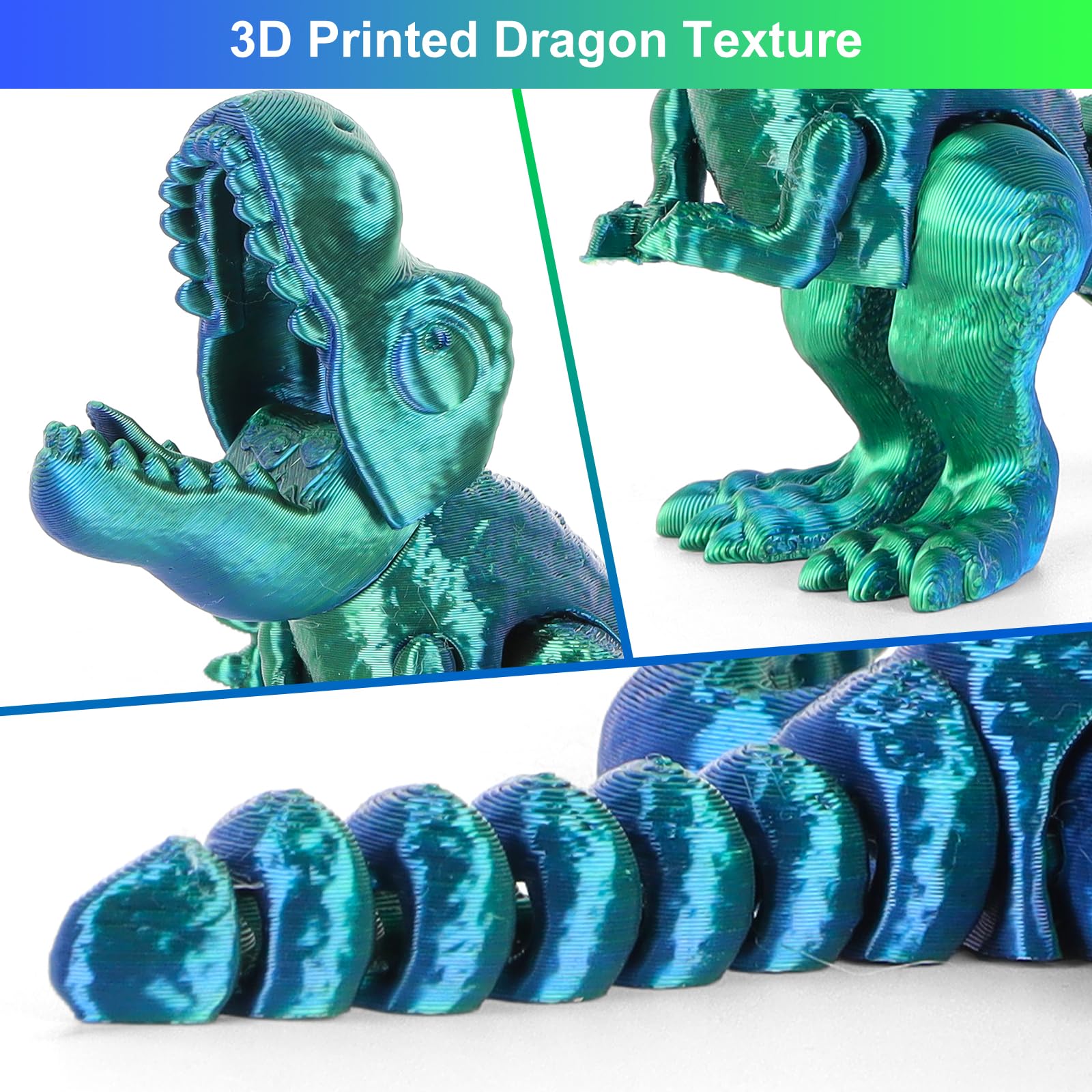 3D Printed Articulated Dragon in Egg – Blue-Green Dinosaur Fidget Toy by ISFOFO