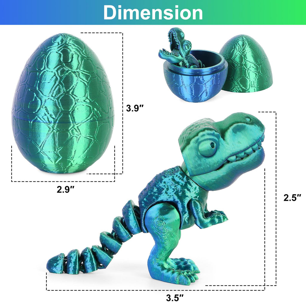 3D Printed Articulated Dragon in Egg – Blue-Green Dinosaur Fidget Toy by ISFOFO