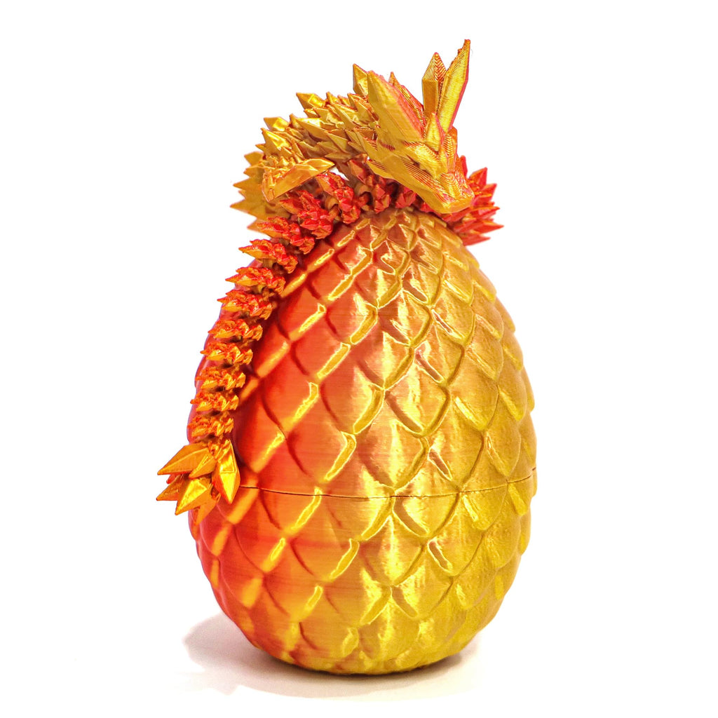 3D Printed Articulated Dragon with Mystery Egg – 12-Inch Flexible Crystal Dragon Toy for Teens & Adults, Unique Desk Decor (Red Gold)
